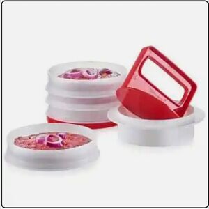 New Tupperware.  Hamburger Press and storage set.